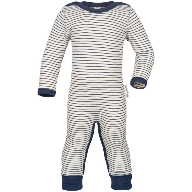 Engel Baby-Overall, Wolle/Seide Natur/marine | 62/68